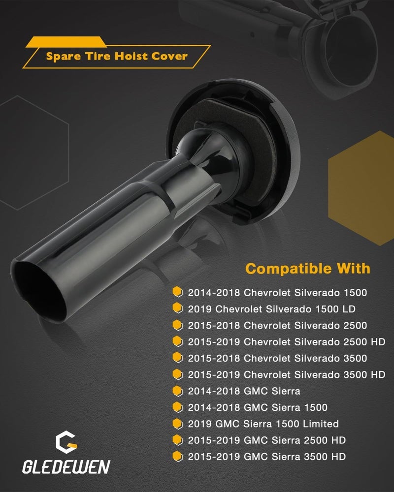 Gledewen Spare Tire Hoist Cover, Compatible with 2014-2019 Chevy Silverado 1500 LD 2500 3500 HD, GMC Sierra 1500 Limited 2500 3500 HD, CASE ASM-SPA WHL LK CYL, Spare Tire Carrier Case, 22979267, w/o Ring - Image 2